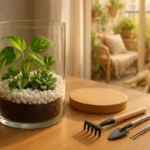 Checklist de manutenção mensal em terrário fechado decorativo