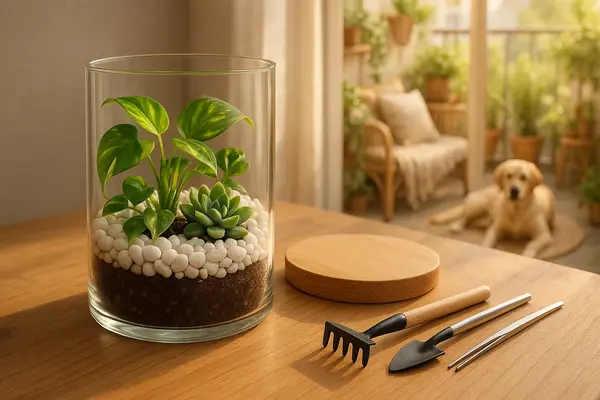 Checklist de manutenção mensal em terrário fechado decorativo