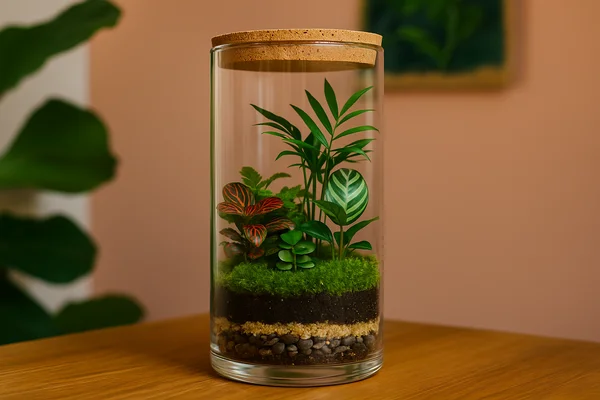 Como fazer um terrário fechado de vidro cilíndrico com plantas tropicais