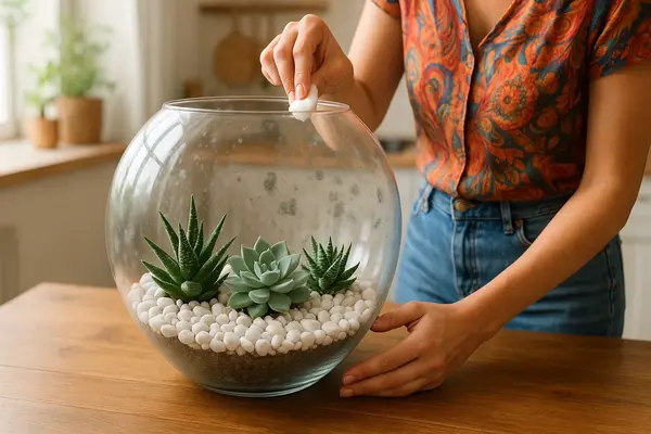 Como remover mofo em terrário fechado de suculentas e pedras brancas