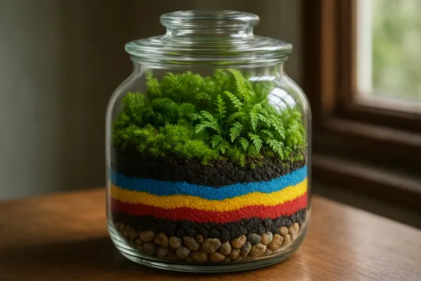 Como construir terrário fechado com camadas de carvão ativado e areia colorida