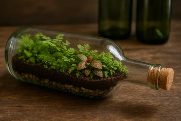 Técnicas para terrário fechado em garrafas de vinho recicladas