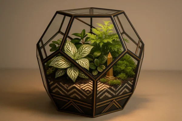 Art Déco em miniatura: geometrias e metais no terrário