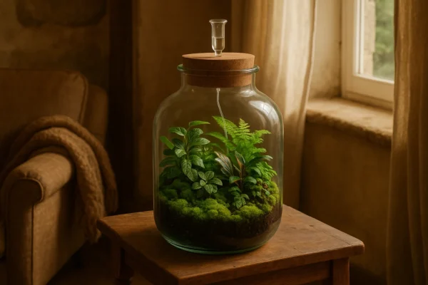 Terrário fechado com sistema de pavio: irrigação passiva sem erro